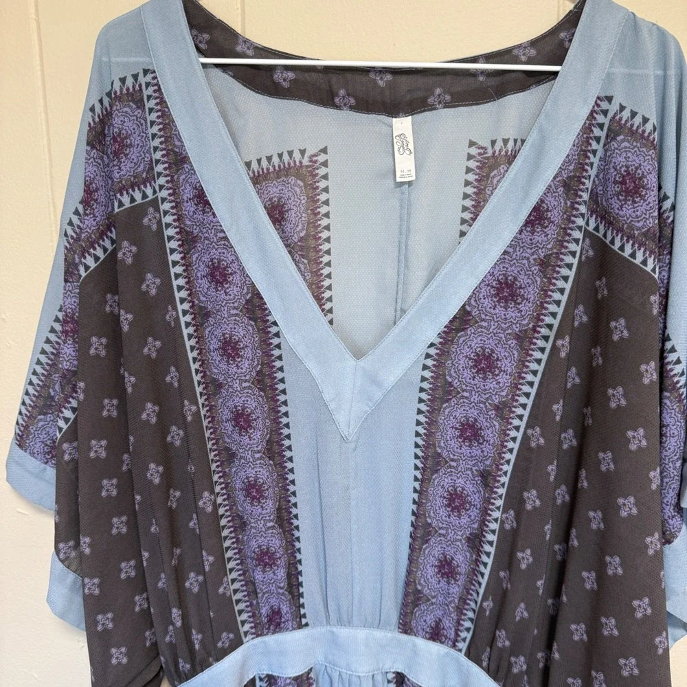 Free People Womens Santa Cruz Mini Dress Medium Boho Indie Kimono Purple Blue - Picture 10 of 15